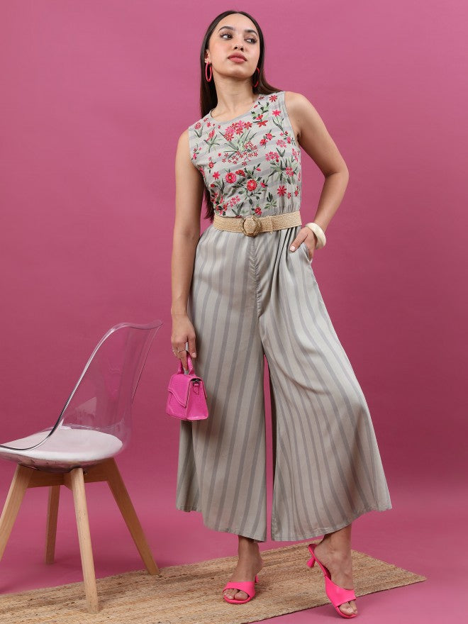 Vishudh Women Grey Embroidered Jumpsuit - Grey - Image 1