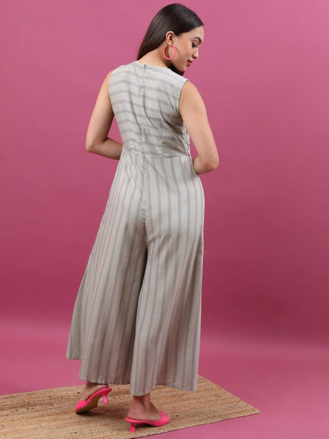 Vishudh Women Grey Embroidered Jumpsuit - Grey - Image 3