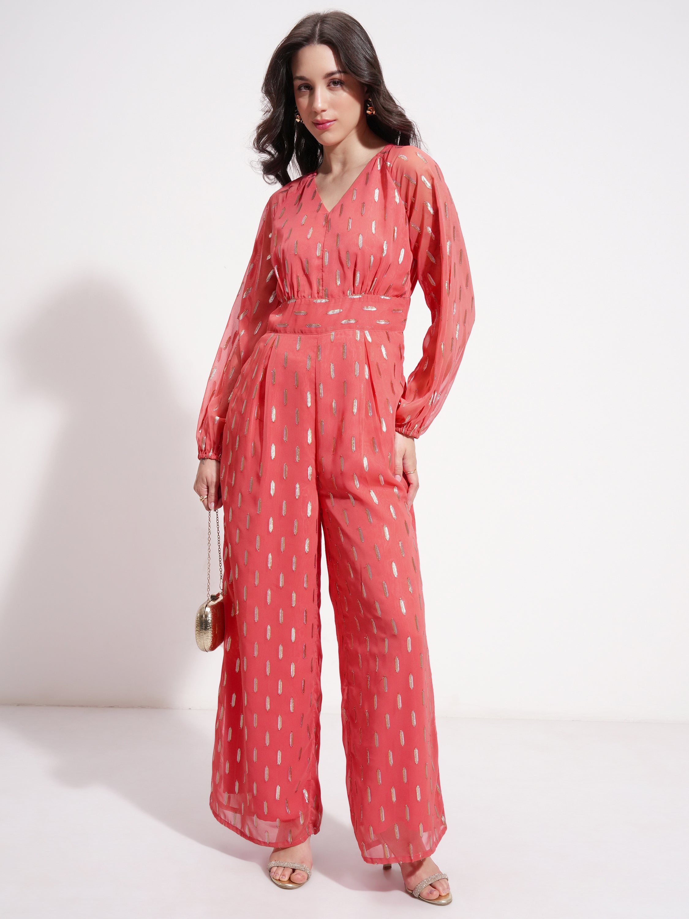 Vishudh Women Orange Embroidered Jumpsuit - Orange - Image 2