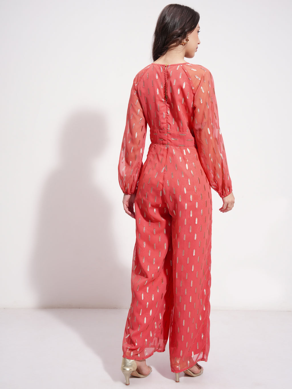 Vishudh Women Orange Embroidered Jumpsuit - Orange - Image 3