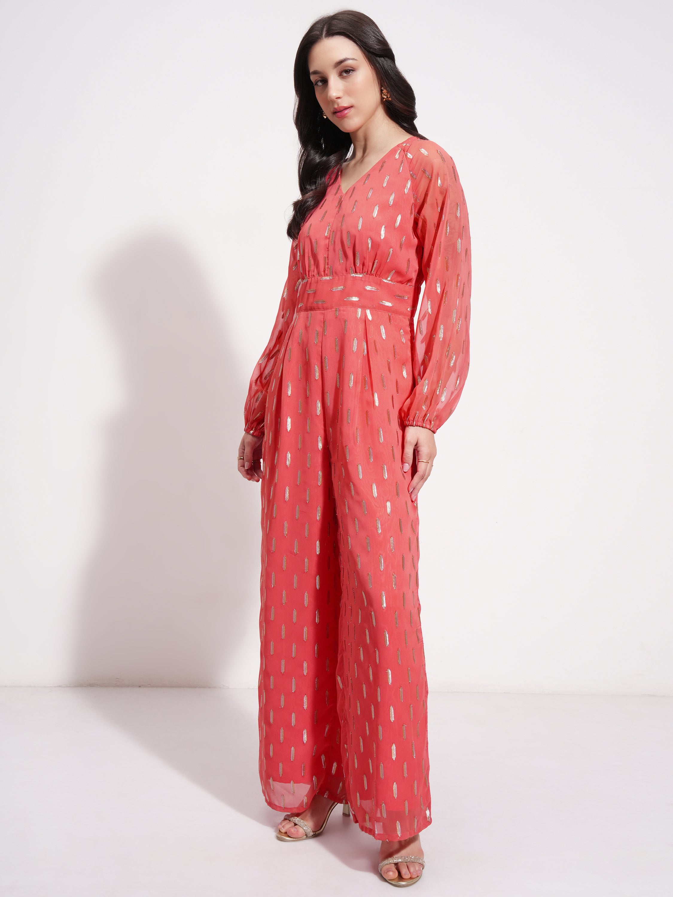 Vishudh Women Orange Embroidered Jumpsuit - Orange - Image 4