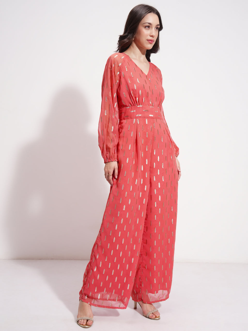 Vishudh Women Orange Embroidered Jumpsuit - Orange - Image 6