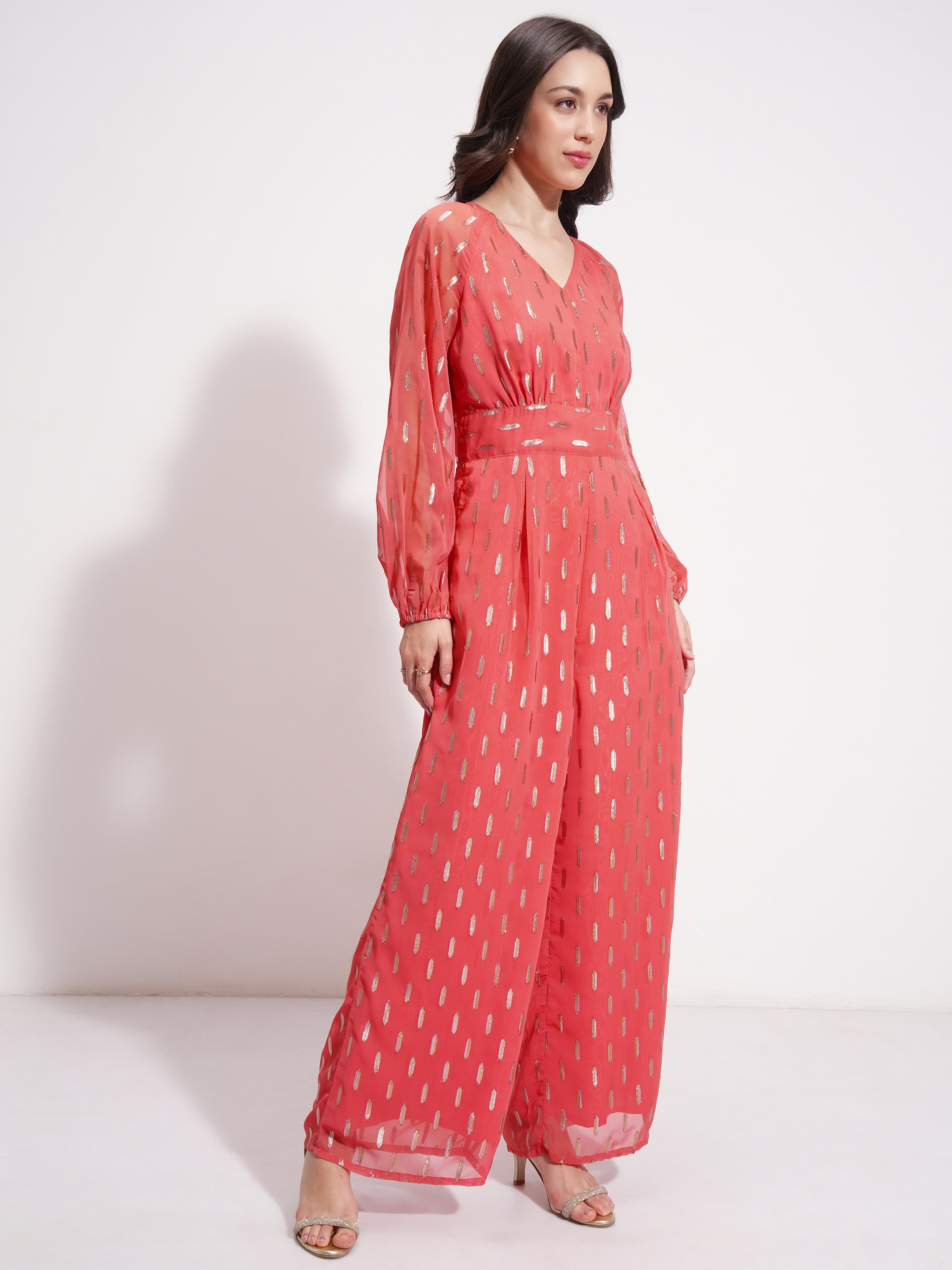 Vishudh Women Orange Embroidered Jumpsuit - Orange - Image 6