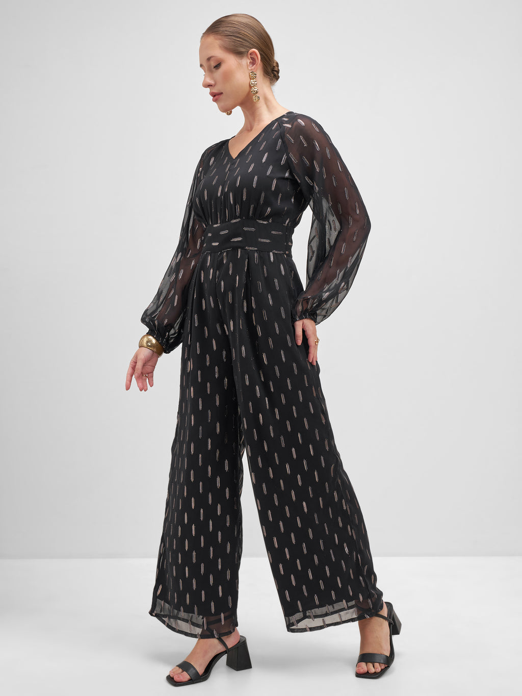 Vishudh Women Black Embellished Jumpsuit - Black - Image 2