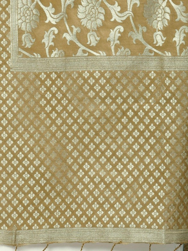 Women Beige Solid Straight Kurta with Trouser & Printed Dupatta - Beige - Image 3
