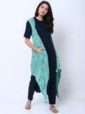 Women Teal Mint Ethnic Motifs Printed A-Line Kurta with Trouser & Jacket - Teal - Image 1