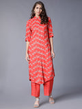 Women Orange & Grey Abstract Printed Straight Kurta with Palazzo - Orange - Image 1