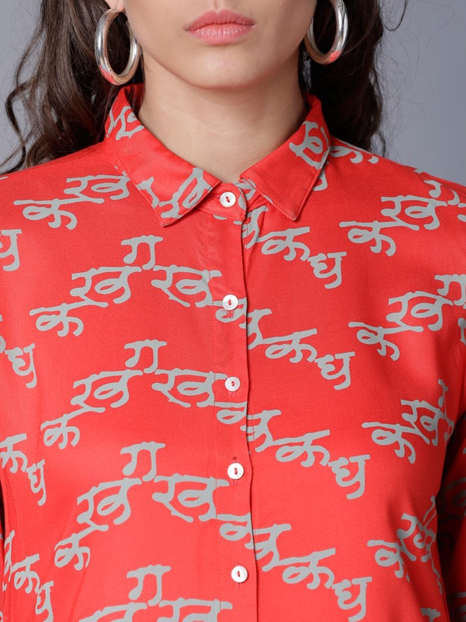 Women Orange & Grey Abstract Printed Straight Kurta with Palazzo - Orange - Image 5