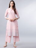 Women Light Pink & Off White Ethnic Motifs Printed Straight Kurta with Palazzo - Pink - Image 1