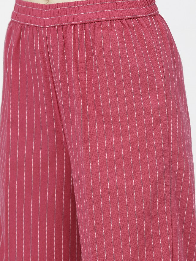Women Pink Geometric Printed Straight Kurta with Palazzo - Pink - Image 7