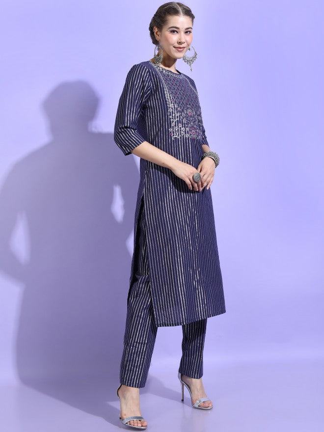 Vishudh Womens Straight Kurta With Palazzo And Dupatta - Blue - Image 8