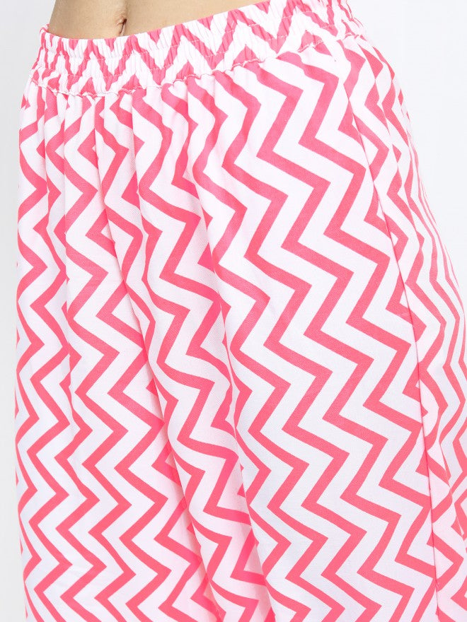 Women Off White & Pink Floral Printed Straight Kurta with Palazzo & Dupatta - Off White - Image 6