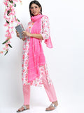 Vishudh Women Off White Floral Printed Straight Kurta with Palazzo & Dupatta - Off White - Image 1