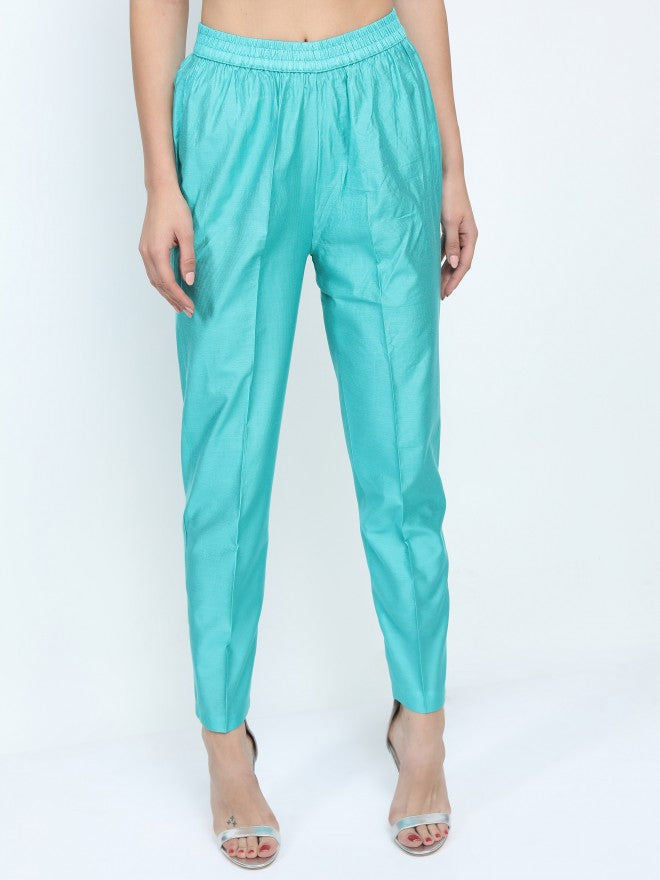 Women Turquoise Floral Printed Straight Kurta with Trouser - Turquoise - Image 8