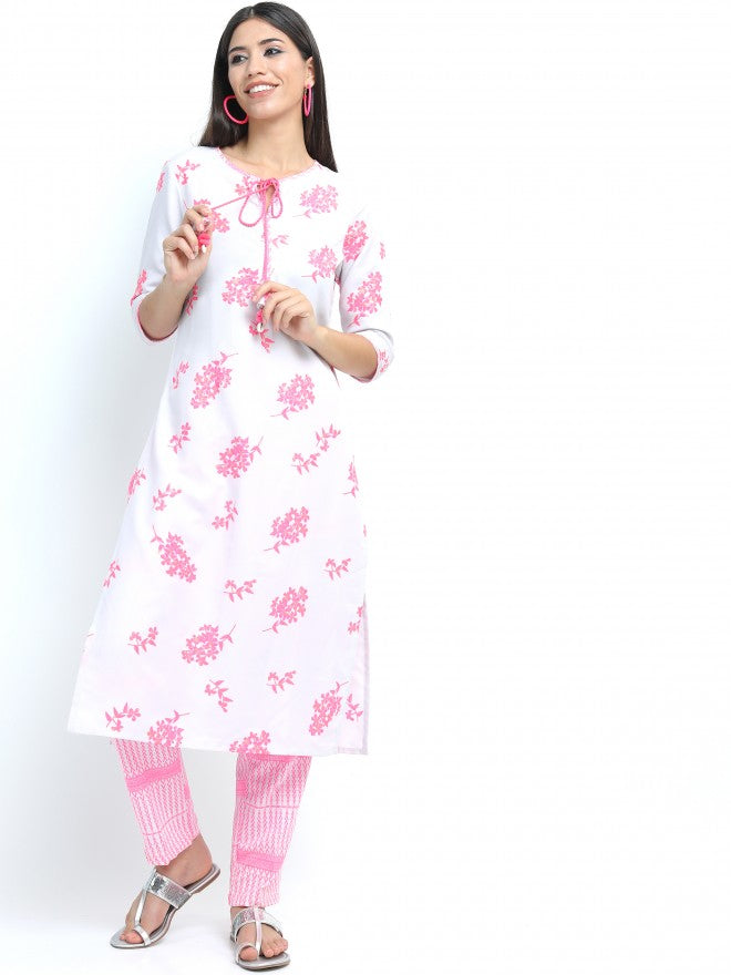 Women Grey & Pink Floral Printed Straight Kurta with Palazzo & Dupatta - Grey - Image 10
