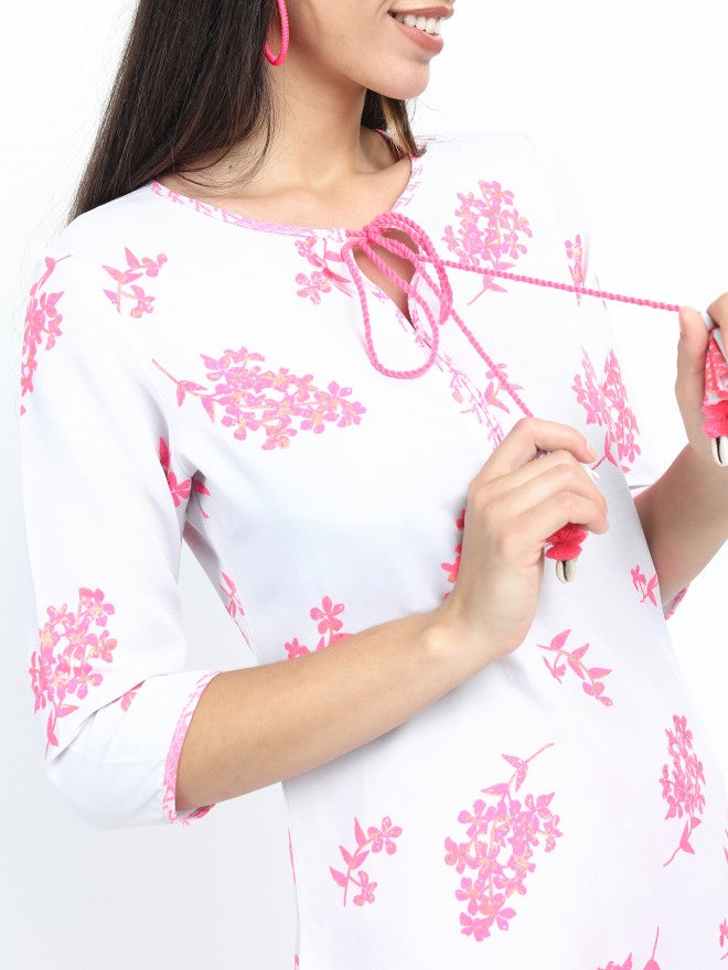 Women Grey & Pink Floral Printed Straight Kurta with Palazzo & Dupatta - Grey - Image 4