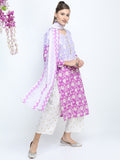 Women Mauve & Purple Ethnic Motifs Printed Straight Kurta with Palazzo & Dupatta - Mauve - Image 1
