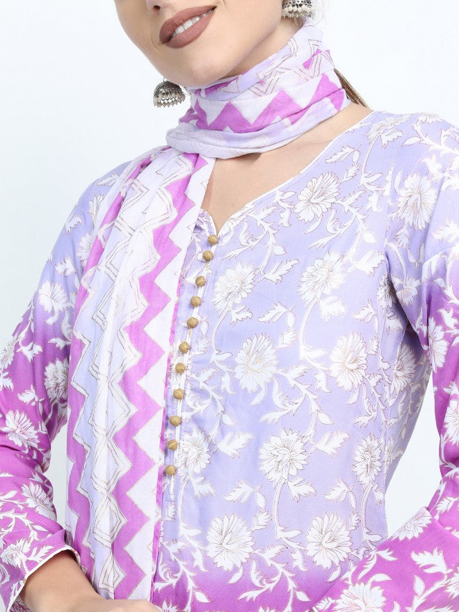 Women Mauve & Purple Ethnic Motifs Printed Straight Kurta with Palazzo & Dupatta - Mauve - Image 5