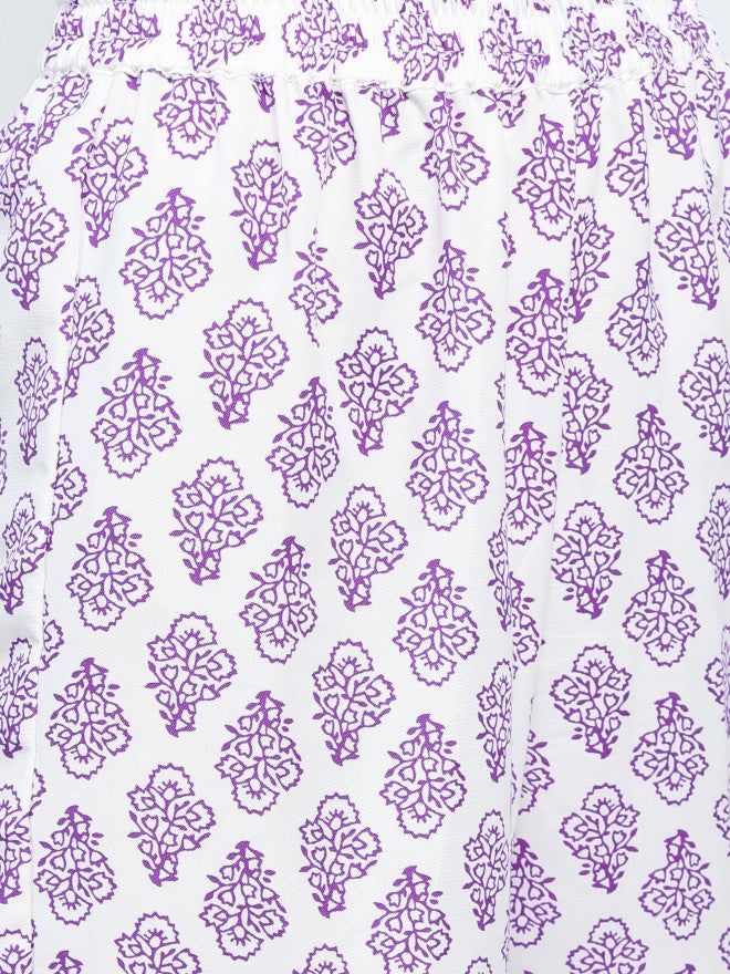 Women Pink & Purple Floral Printed Straight Kurta with Palazzo & Dupatta - Pink - Image 6