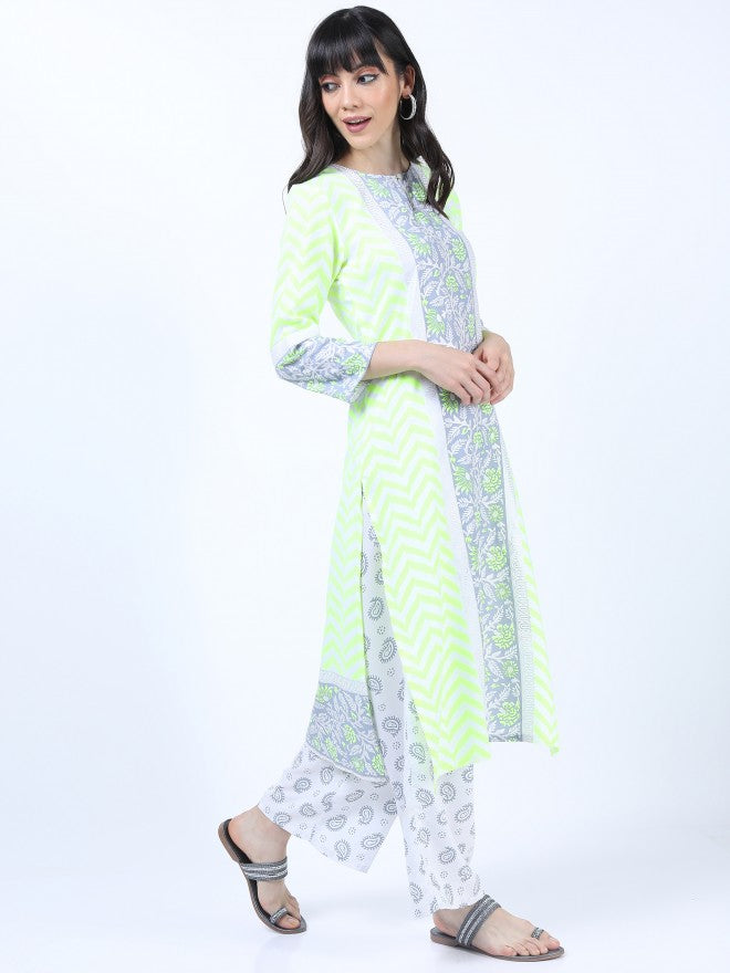 Women Yellow & Grey Ethnic Motifs Printed Straight Kurta with Palazzo & Dupatta - Yellow - Image 5