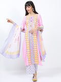 Women Pink & Purple Ethnic Motifs Printed Straight Kurta with Palazzo & Dupatta - Pink - Image 1
