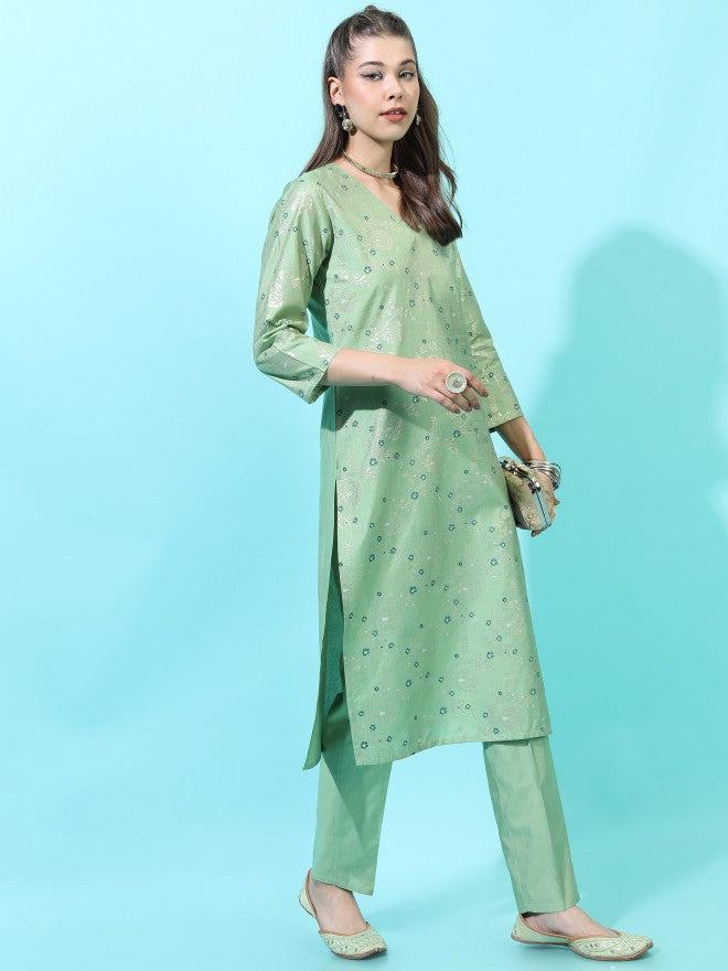 Vishudh Womens Straight Kurta With Palazzo And Dupatta - Green - Image 5