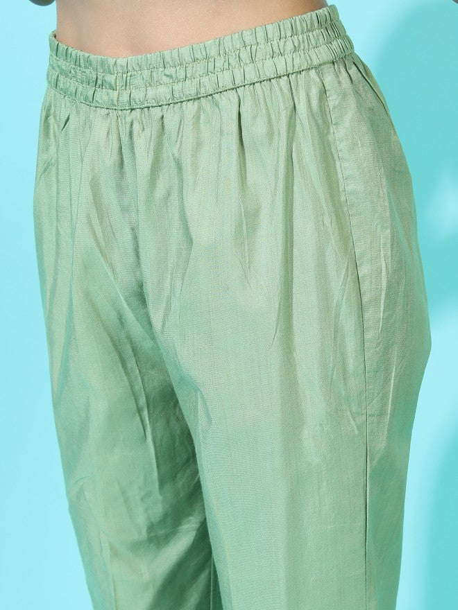 Vishudh Womens Straight Kurta With Palazzo And Dupatta - Green - Image 6