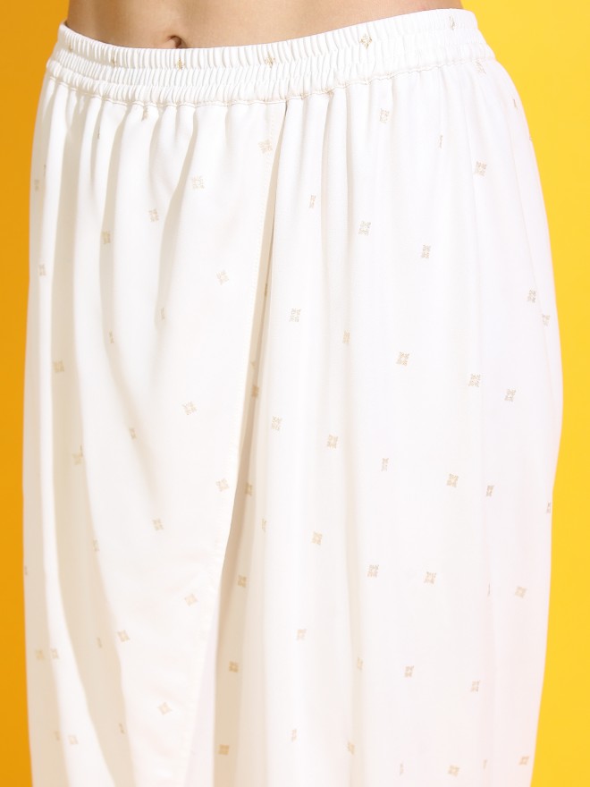 Vishudh Women Straight Top With Dhoti Pant And Dupatta - Off White - Image 6