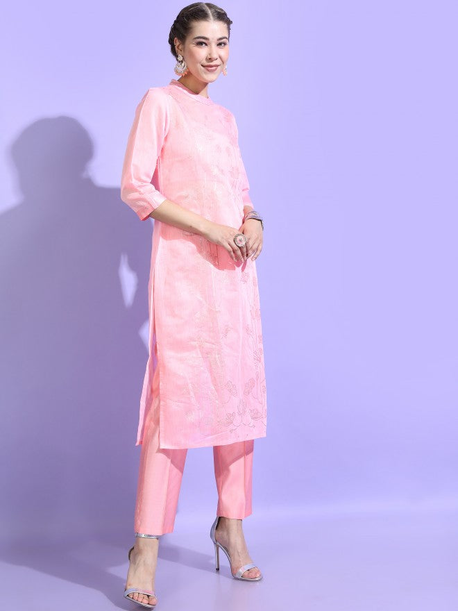 Vishudh Womens Straight Kurta With Palazzo And Dupatta - Pink - Image 8