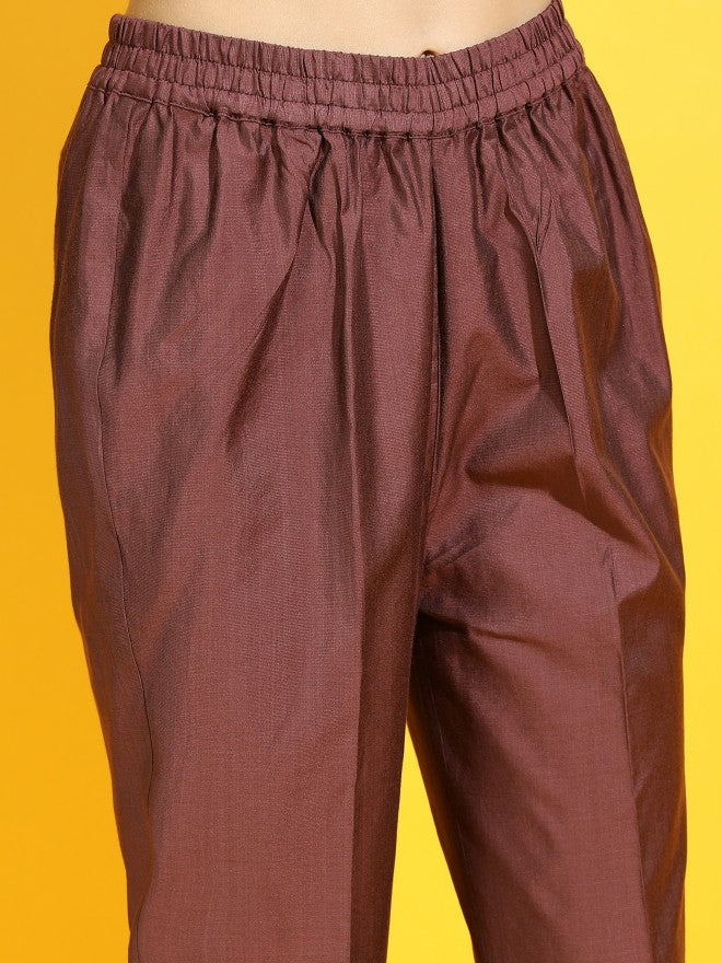 Vishudh Womens Straight Kurta With Palazzo And Dupatta - Maroon - Image 7