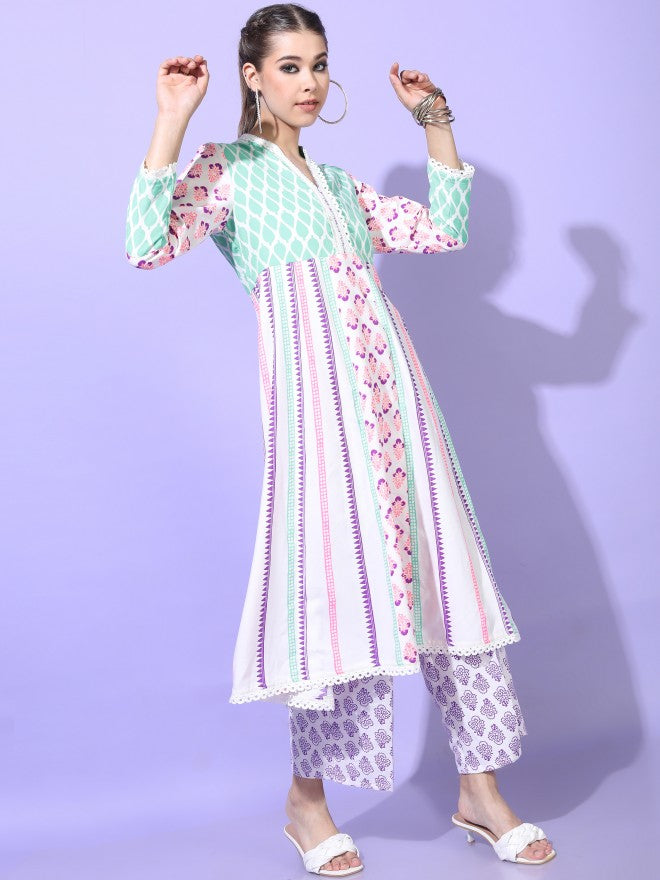 Vishudh Womens A-Line Kurta With Palazzo And Dupatta - White - Image 6