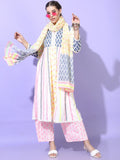Vishudh Womens A-Line Kurta With Palazzo And Dupatta - White - Image 1