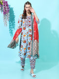 Vishudh Womens Straight Kurta With Palazzo And Dupatta - Blue - Image 1
