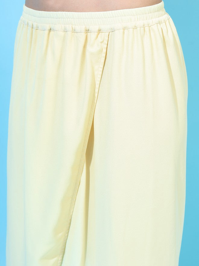 Vishudh Women Yellow Embroidered Viscose High-Low Kurta With Dhoti Pants - Yellow - Image 7