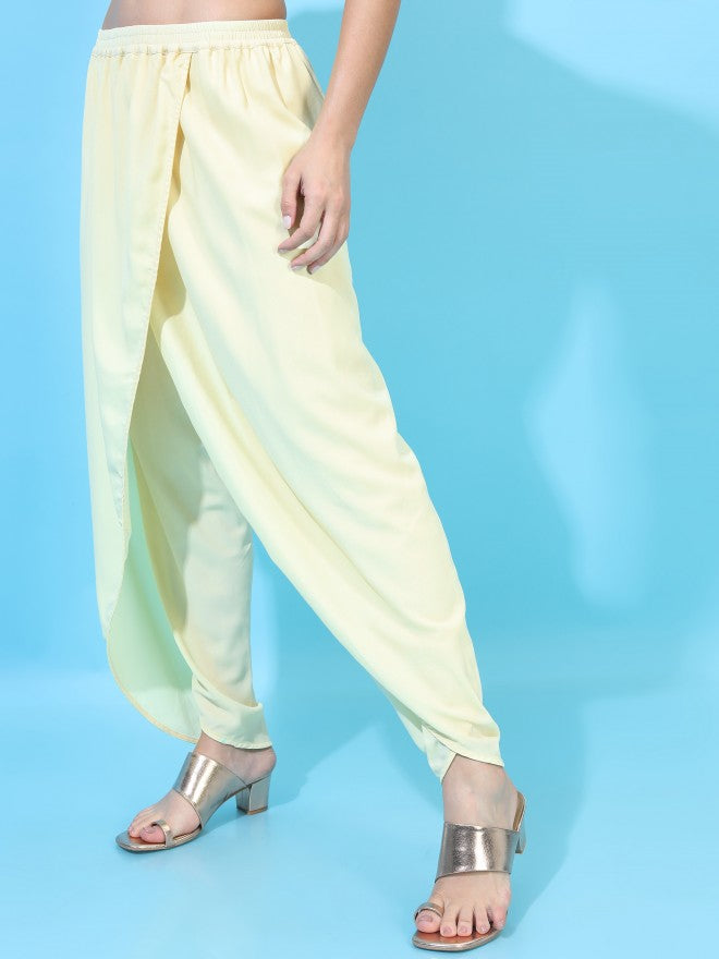 Vishudh Women Yellow Embroidered Viscose High-Low Kurta With Dhoti Pants - Yellow - Image 8