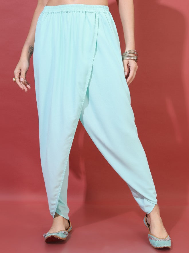 Vishudh Women Blue Embroidered Viscose High-Low Kurta With Dhoti Pants - Blue - Image 8
