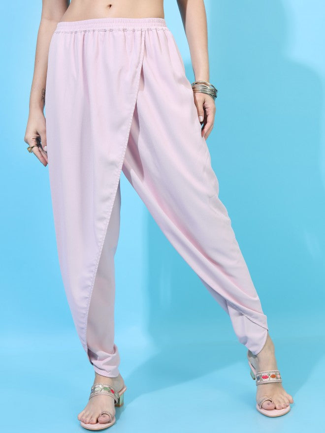 Vishudh Women Pink Embroidered Viscose High-Low Kurta With Dhoti Pants - Pink - Image 7