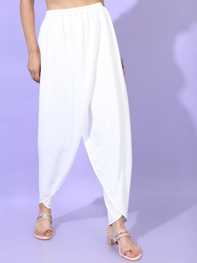 Vishudh Women White Floral Printed High-Low Kurta with Dhoti Pant - White - Image 8