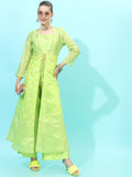 Vishudh Women Crop Top With Palazzo And Jacket - Green - Image 1