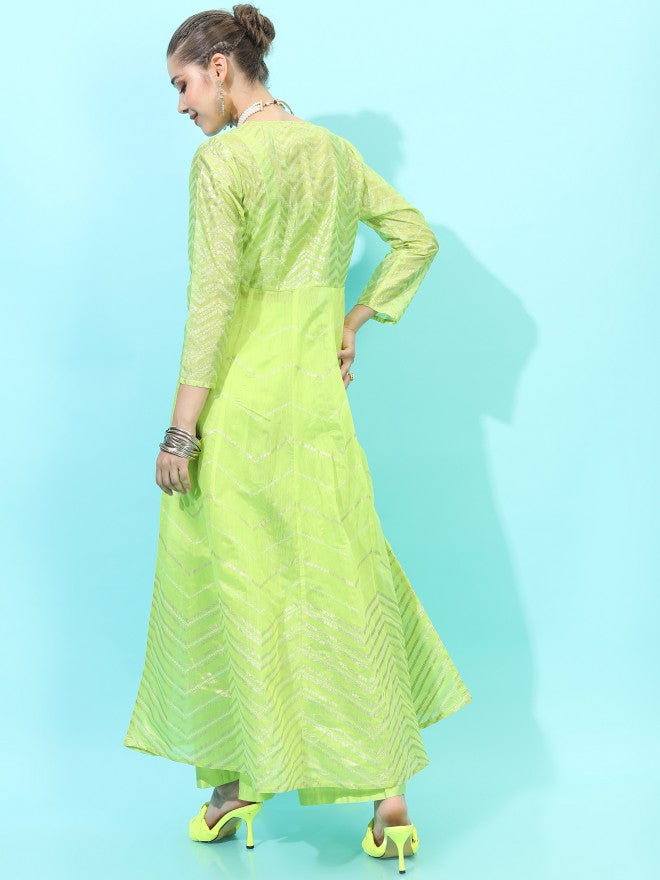 Vishudh Women Crop Top With Palazzo And Jacket - Green - Image 3