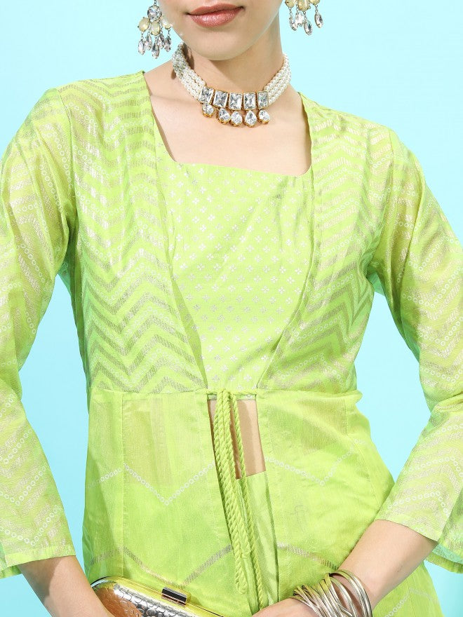 Vishudh Women Crop Top With Palazzo And Jacket - Green - Image 4
