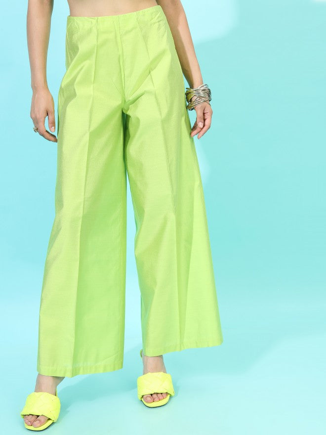 Vishudh Women Crop Top With Palazzo And Jacket - Green - Image 8