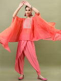 Vishudh Women Embroidered Kaftan Kurta With Dhoti Pant - Orange - Image 1