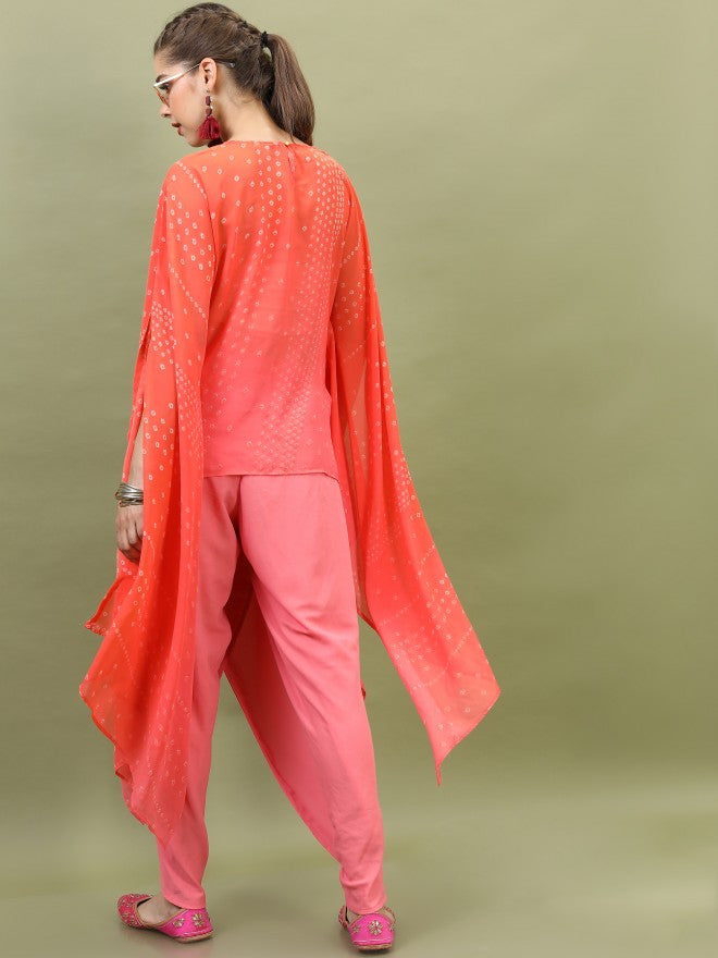 Vishudh Women Embroidered Kaftan Kurta With Dhoti Pant - Orange - Image 3