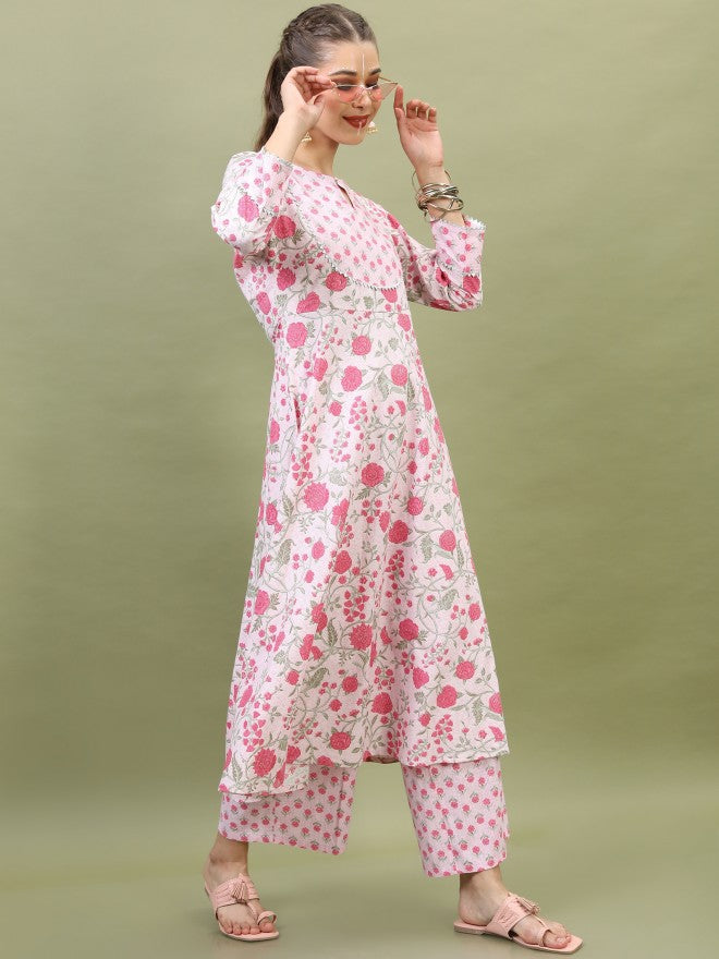 Vishudh Pink Floral Printed Straight Kurta With Palazzo And Dupatta - Pink - Image 9