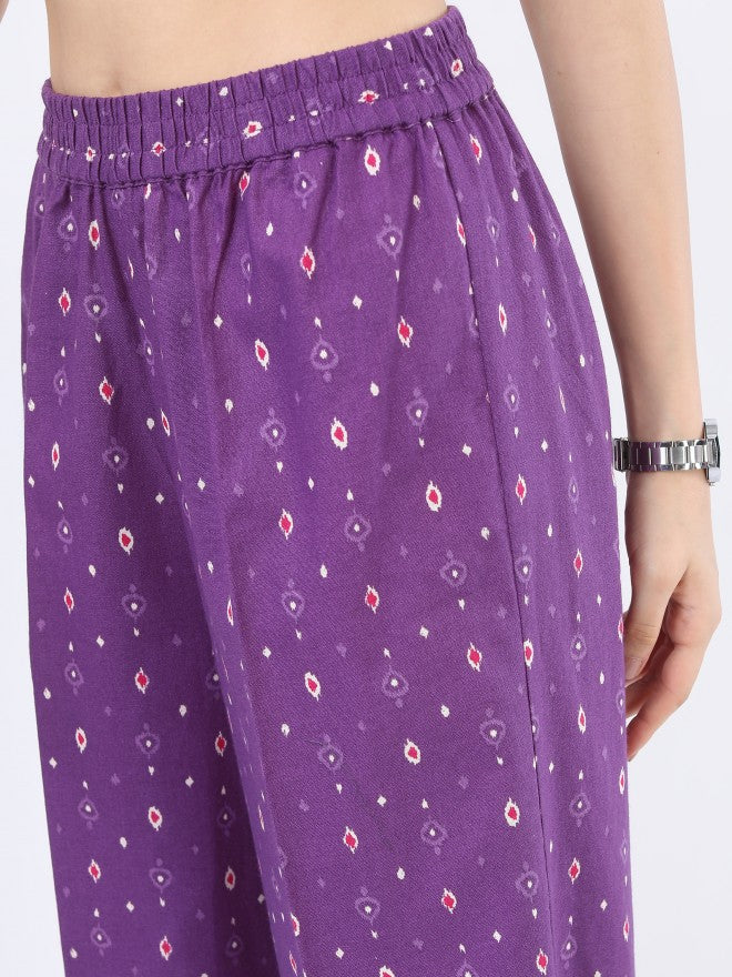 Vishudh Women Purple Pink Ethnic Motifs Printed Kurta with Palazzo And Dupatta - Purple - Image 6