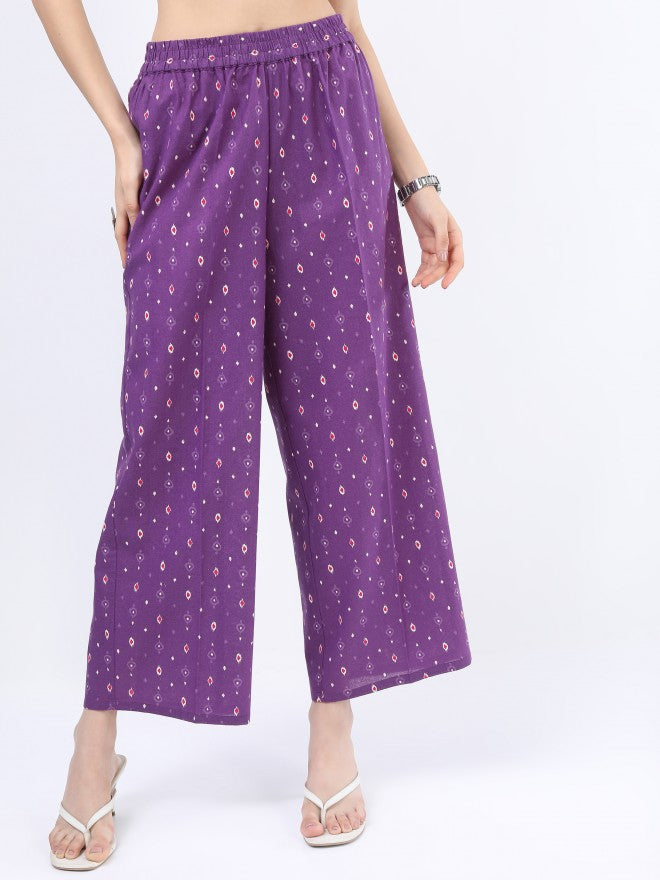 Vishudh Women Purple Pink Ethnic Motifs Printed Kurta with Palazzo And Dupatta - Purple - Image 7