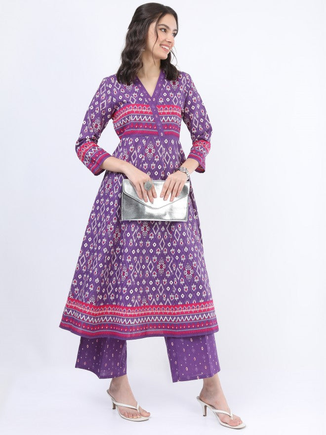 Vishudh Women Purple Pink Ethnic Motifs Printed Kurta with Palazzo And Dupatta - Purple - Image 8