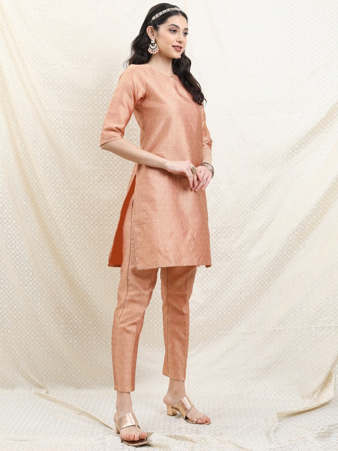Vishudh Women Pink Printed Brocade Kurta With Palazzo And Dupatta - Pink - Image 6