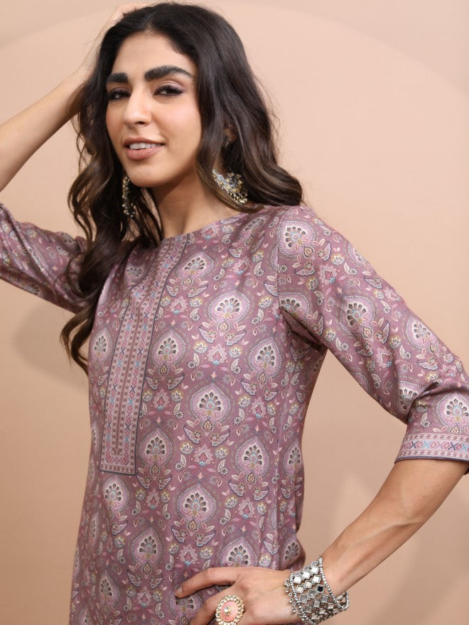 Vishudh Women Magenta Printed Kurta With Palazzo - Magenta - Image 2